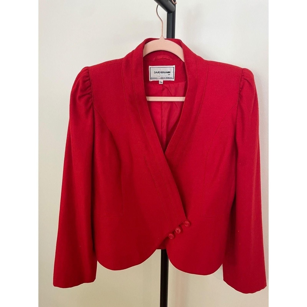 David Benjamin Ltd Red Wool‎ Blend Asymmetric Blazer Size Small